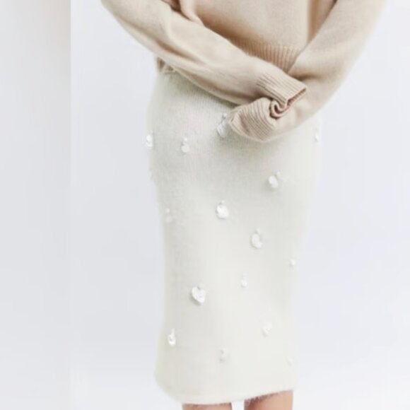NWT Zara Beaded SEQUIN ALPACA BLEND KNIT SKIRT Midi Bloggers Fave - Picture 4 of 12